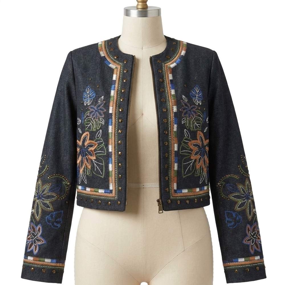 NEW RAMY BROOK mav embroidered denim jacket in dark indigo